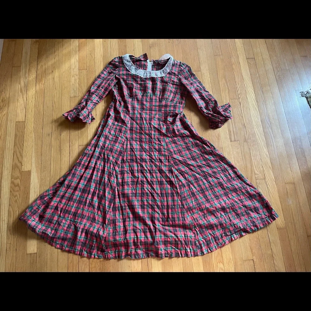 70s Vintage Volup Plus Size Plaid Prairie Holiday Dress - Picture 5 of 10